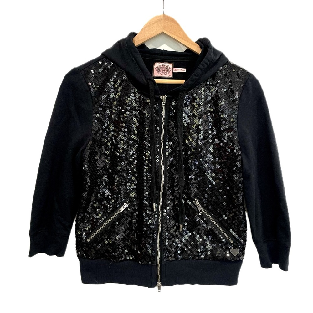 Juicy Couture Sequin Zip Hoodie Kids Girls Size XL Black Fleece Sparkle Jacket